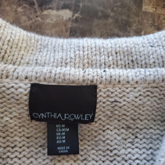 Cynthia Rowley Wool Blend Cowl Cardigan Sweater M Marled Toggle Button Pockets - Picture 5 of 6